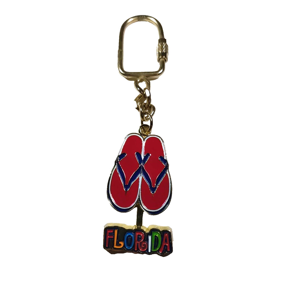 Florida Sandal Flipper Dangle Keychain Red Gold Tone
